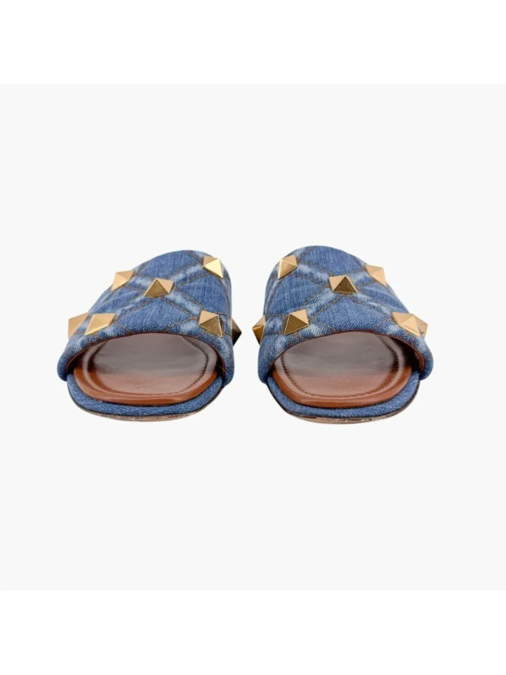 Valentino Roman Stud Denim Quilted Slide Sandals Size 41 US 11 Women’s Blue Flat